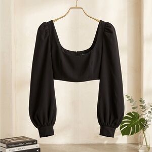 Naked Wardrobe Black Square Neck Puff Sleeve Crop Top